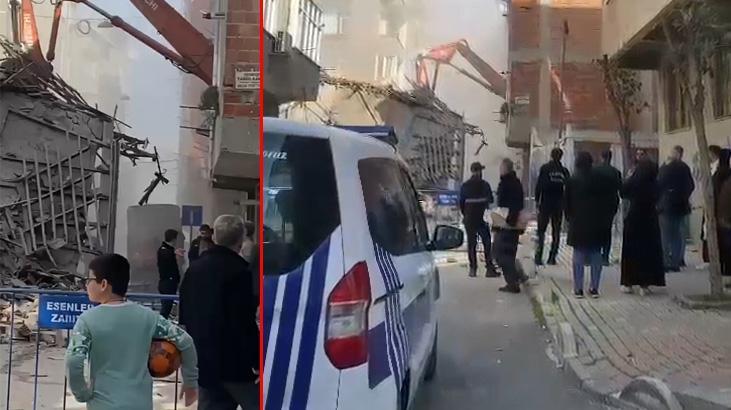Esenler’de kontrollü yıkılan binanın çökmesi sonucu yanındaki 2 bina tahliye edildi