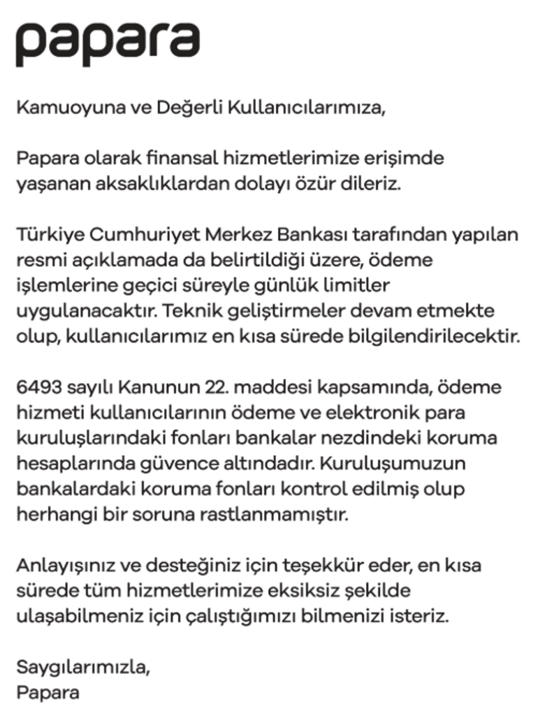 TMSF'ye geçen Papara'dan açıklama