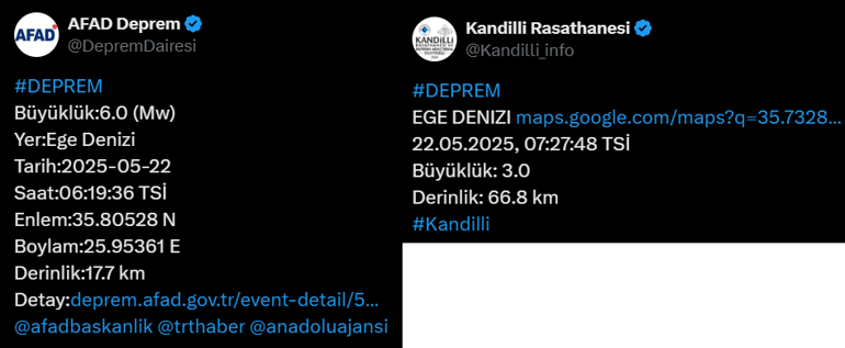 SON DAKİKA! Ege Denizi'nde 6 büyüklüğünde korkutan deprem