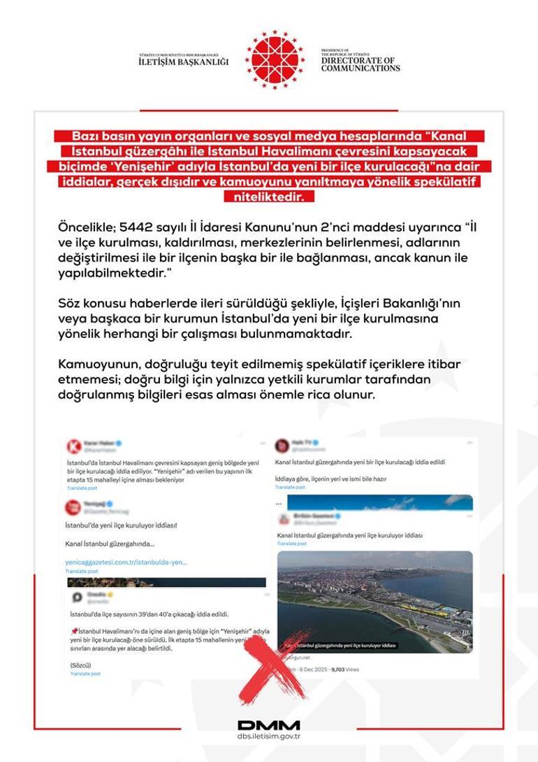 DMM'den 'Yenişehir kurulacak' iddialarına yalanlama