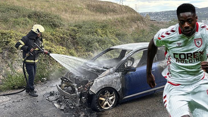 Samsunspor’un yıldızı Musaba’nın kullandığı otomobil alev aldı!