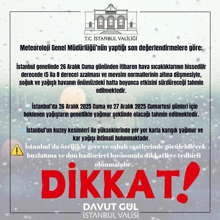İstanbul Valiliği'nden 'kar yağışı' uyarısı! Meteoroloji verileriyle paylaşıldı