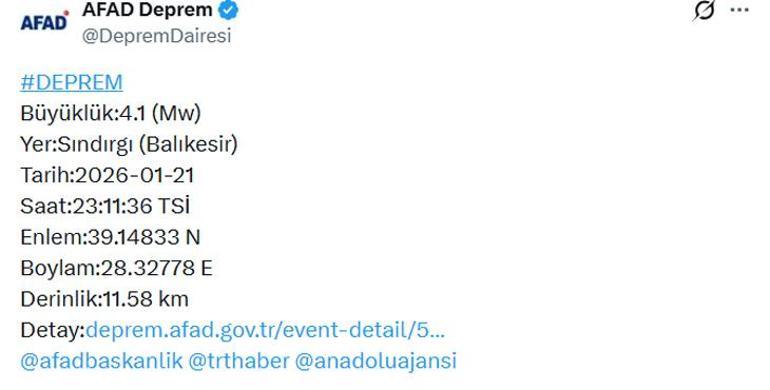 SON DAKİKA! AFAD duyurdu: Merkez üssü Sındırgı... Balıkesir'de peş peşe depremler