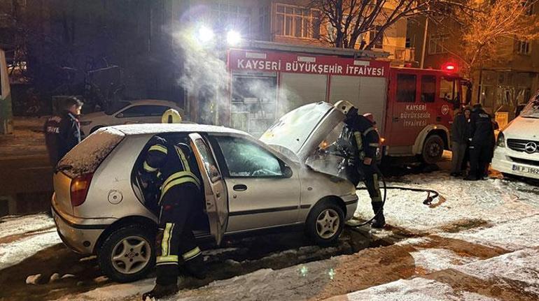 Tamirciden çıkardığı otomobil alev aldı