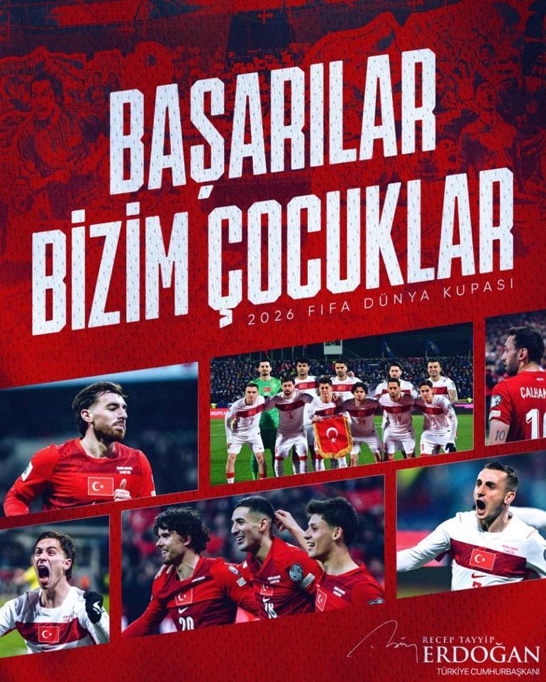 Cumhurbaşkanı Erdoğan'dan Dünya Kupası'na katılan A Milli Takım'a tebrik