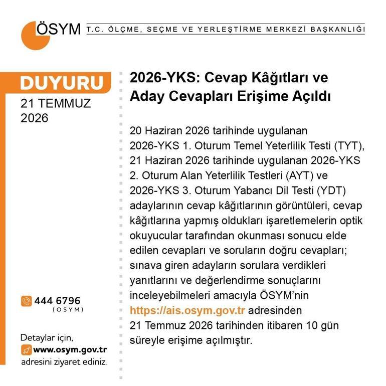 Son dakika... YKS 2026 cevap kağıtları ve aday cevapları erişime açıldı